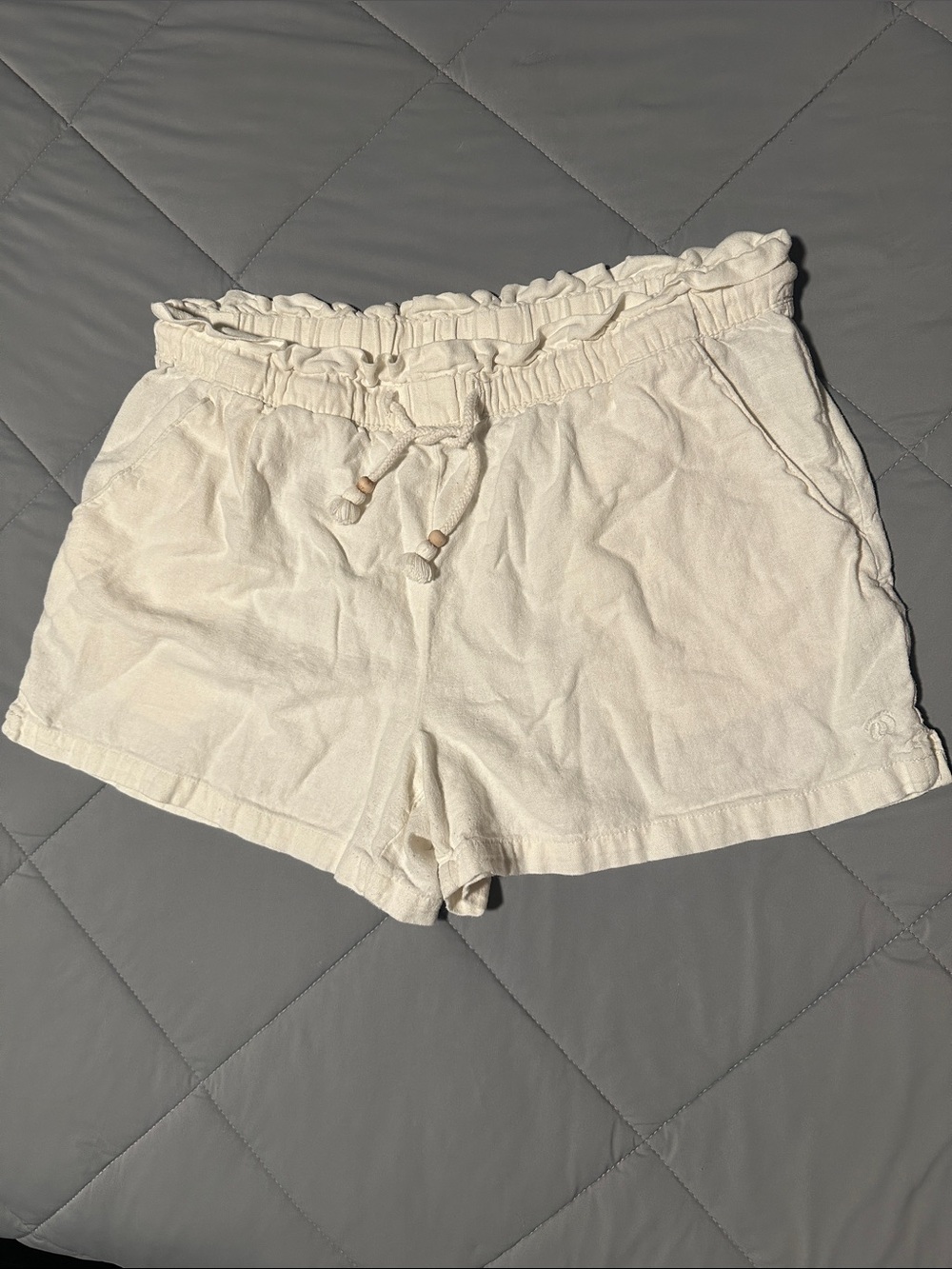 High-Waist Cream Paperbag Drawstring Women’s Shorts by